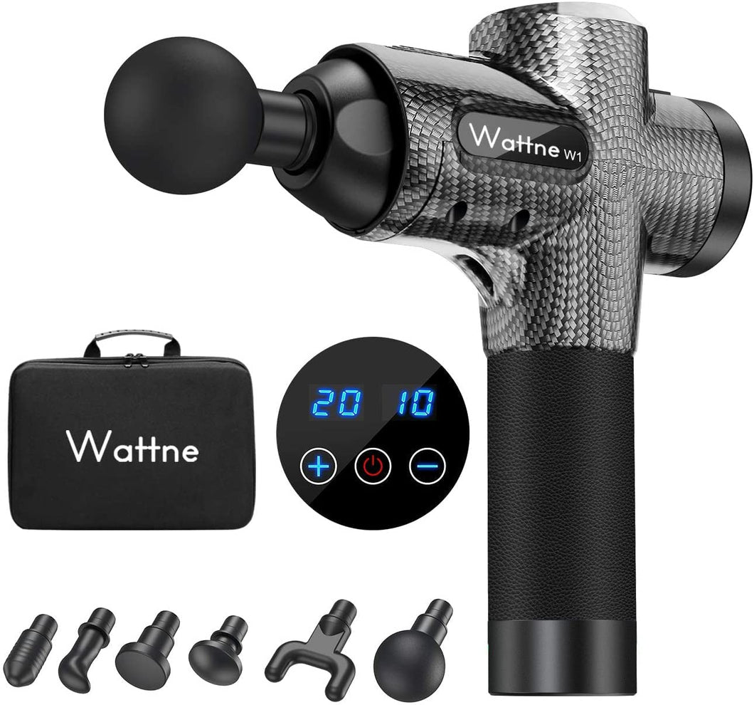 Massage Gun Muscle Massager Deep Tissue Percussion for Muscle Soreness Relief, Sports Drill Super Quiet Brushless Motor Cordless, 20 Speed Strength Levels, Wattne W1 Silver Boa