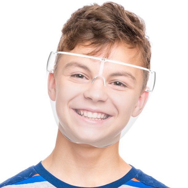 Child Face Shields (Pack of 2) with Glasses Plastic Anti-fog Clear Safety Face Shields for Boys & Girls