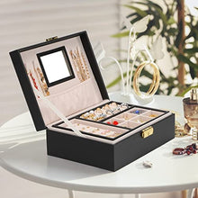 Load image into Gallery viewer, Jewelry Box for Women Girls Gift, Portable Travel Jewelry Organizer 2 Layer with Removable Tray, Premium PU Leather, Built-in Lock、Mirror &amp; Key, Holder Ring Necklace Earrings More (Black)
