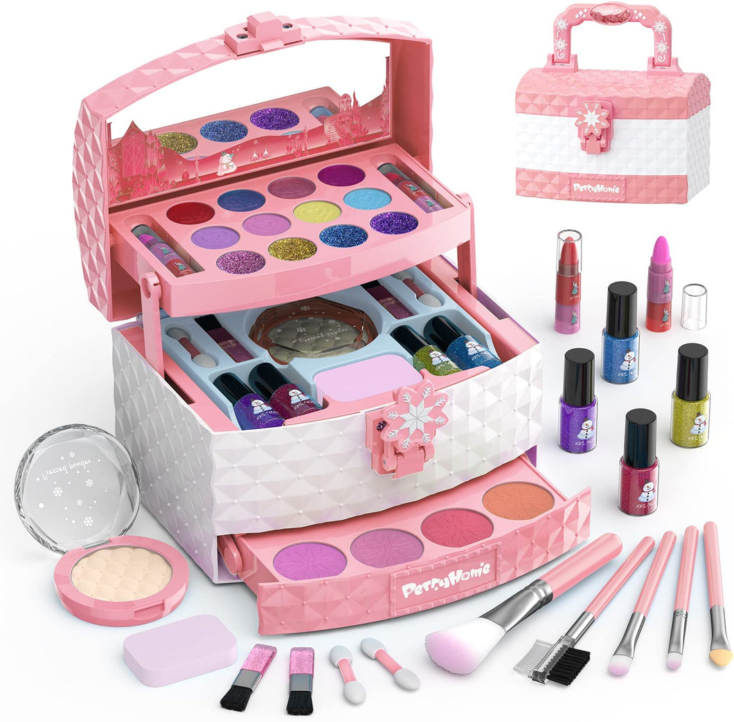 WATTNE Kids Makeup Kit for Girls 35 Pcs Washable Makeup Kit, Frozen Toys for 3-12 Year Old Kids Girls Toys Birthday Gift (Pink)