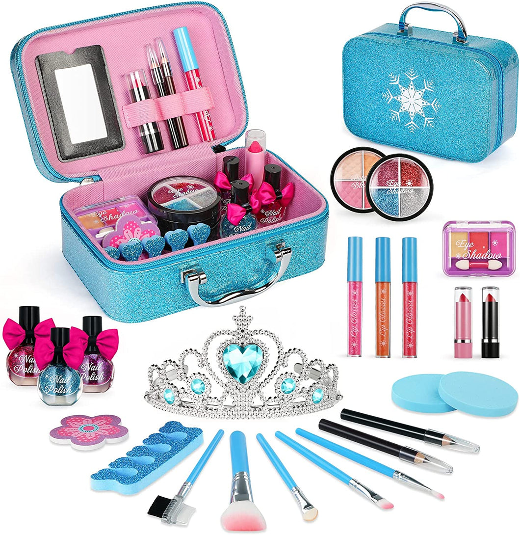 Wattne Kids Makeup Kit for Girl, 24 Pcs Washable Little Girls Makeup Kit Real Cosmetic Toy, Safe & Non-Toxic Frozen Makeup Set, Toddler Makeup Set for 3-12 Year Old Girls Birthday Gift