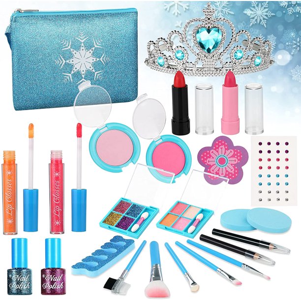 Kids Makeup Kit for Girl, 24 Pcs Washable Makeup Kit Real Cosmetic Toy with Bag, Safe & Non-Toxic Frozen Makeup Set for Princess, Toddler Makeup Set Kids Toys for 3-12 Years Old Girls Gift